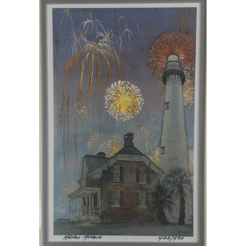 KAREN KEENE Lighthouse Fireworks Print Signed Numbered 426 500 Coastal Art